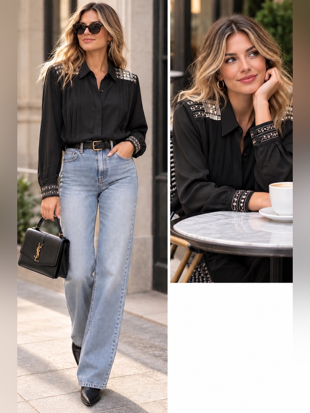 Y2K Vintage 90’s Embellished Shoulder Black Women's Blouse